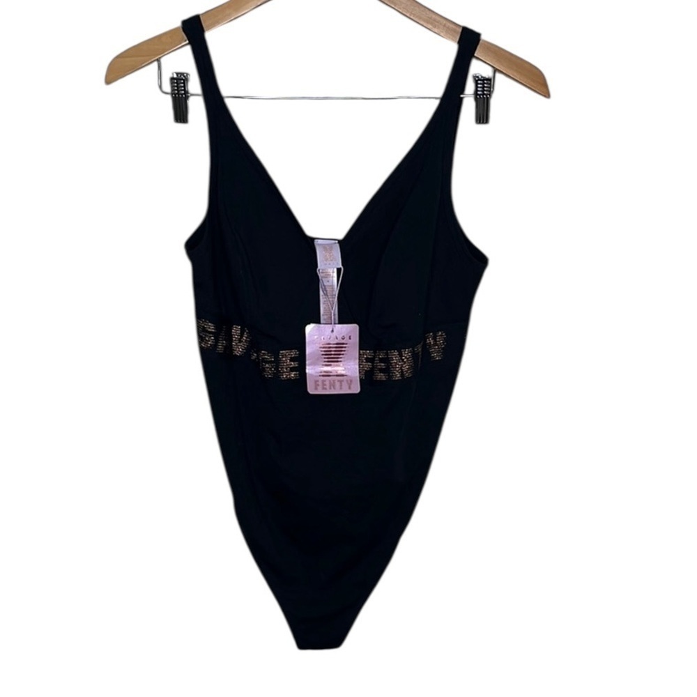 New Savage x Fenty Black Gold Thong Bodysuit Women Size 1X